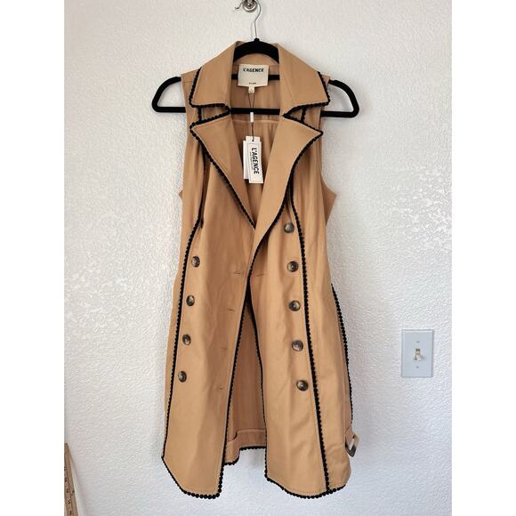 $475 L'agence hale trench mini dress Soft Camel 100% Cotton Size 6 - Picture 3 of 12